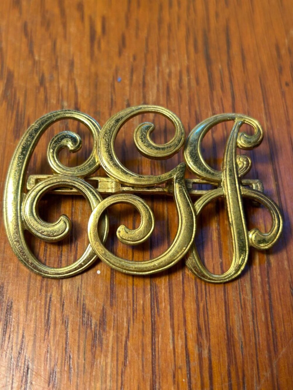 Vintage Initial Brooch Brass Initials CGJ